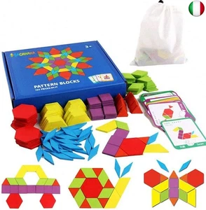 EACHHAHA Montessori Puzzle in Legno di 155 Forma Geometrica -Tangram Toy Card - Foto 1 di 9
