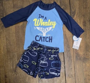 New! Baby Sz 3M Carter’s Swim Suit Trunks & Sun Protective Shirt Whale UPF 50 - Picture 1 of 10