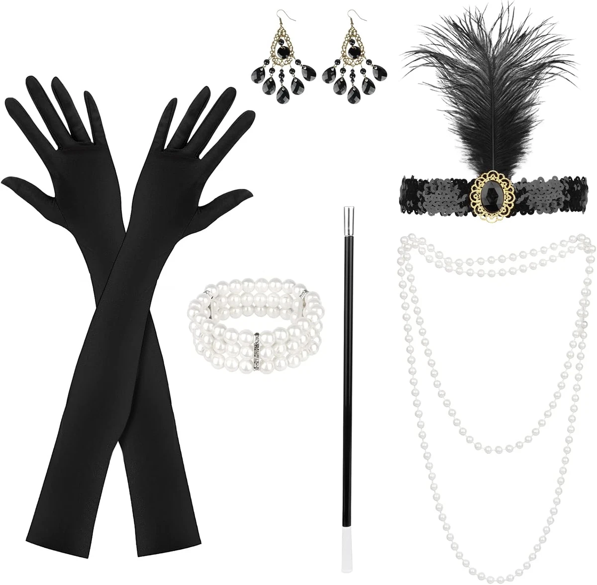 NET TOYS Charleston Stirnband Schwarz – 20er Jahre Haarband Mit Feder Für Karneval & Kostümpartys