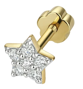 9CT HALLMARKED YELLOW GOLD 5MM STAR G/H SI GENUINE DIAMOND CARTILAGE STUD - Picture 1 of 5