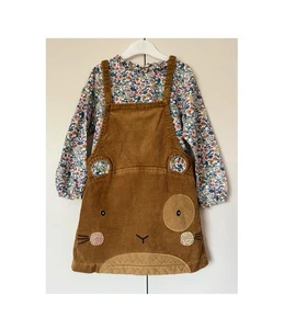 Next Tan Cord Pinafore Dress Mouse Motif & Floral Blouse Outfit  Age 3-4 Years - Picture 1 of 24