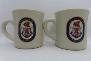 LOTE de 2 tazas de café USS RUSSELL DDG 59 Mil-Art China Company US Navy - Imagen 1 de 14