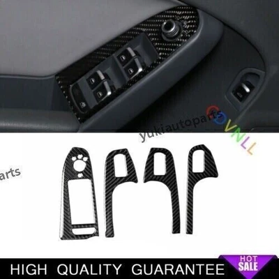 Window Lock Lift Panel Frame Trim 4* For Audi A4 A5 2009~2016 Real Carbon Fiber - Image 1 of 4