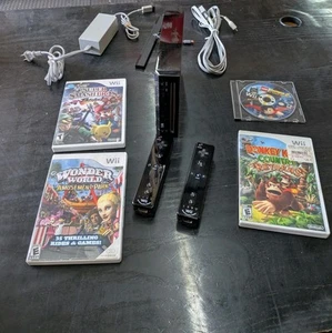 NINTENDO Wii KONSOLE Schwarz KONVOLUT MIT 4 Spielen Smash Bros, Donkey Kong getestet  - Bild 1 von 11