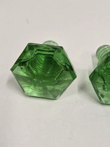 6 Vintage Large Green Depression Glass Cabinet Pulls Knobs Threaded no glow*read - Picture 1 of 4