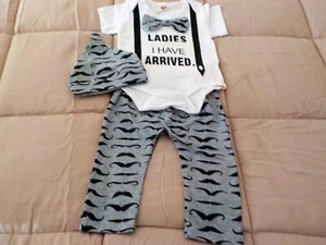 Baby Boy 3 Piece Outfit Romper,Pants and Matching Hat Size 0-3Months - Picture 1 of 5
