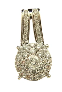 14K Solid White GoldDiamond Cluster Pendant 1. Diamond Tcw - Picture 1 of 5
