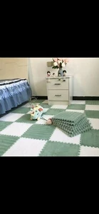 12 Piece Square Puzzle Foam Plush Floor Play Rug Mat (Green/White) - Picture 1 of 4
