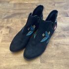 Indigo Rd Black Faux Suede Floral Embroidered Boho Western Bootie Size 9.5