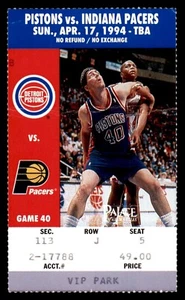 Biglietto Stub Detroit Pistons vs Indiana Pacers 17 aprile 1994 - Bill Laimbeer - Foto 1 di 2