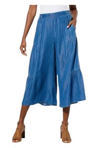 Antthony Side Panel Ruffle Gaucho Pant Denim - Picture 1 of 1
