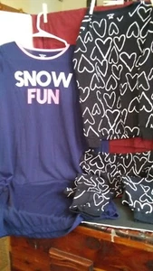 Girls Nightgown and Pajamas Sz 12 Carter's Black/White Hearts & Snow Fun NWOT - Picture 1 of 8