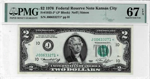 1976 $2 Federal Reserve *STAR*note-fr.1935-J*-PMG Superb GEM 67 EPQ-ONLY 3 FINER - Picture 1 of 6