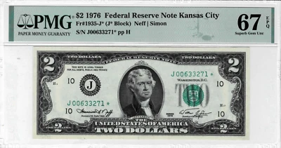 1976 $2 Federal Reserve *STAR*note-fr.1935-J*-PMG Superb GEM 67 EPQ-ONLY 3 FINER - Image 1 of 4