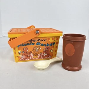 Vintage 1974 Fisher Price Picnic Basket with Bears and Bees Toy Kids Toddler - Picture 1 of 18