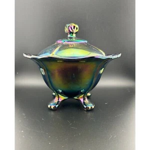 Amethyst Carnival Glass Footed Pedestal Bowl by Summit Art Glass with Lid - Picture 1 of 6