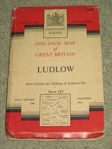 OS Ordnance Survey 1" Seventh Series 129 Ludlow - 1952 on tuch - Bild 1 von 2