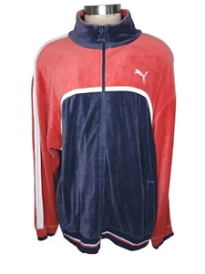 PUMA SWEATSHIRT Mens Sz 3XL Orange Blue Velour Full Zip Logo Vintage 90s Y2K - Picture 1 of 14