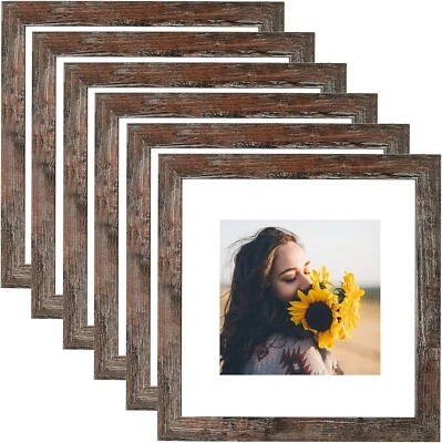 12x12 Picture Frame Rustic Brown Wood Set of 6,Display Square Pictures 8x8 wi... - Image 1 of 4