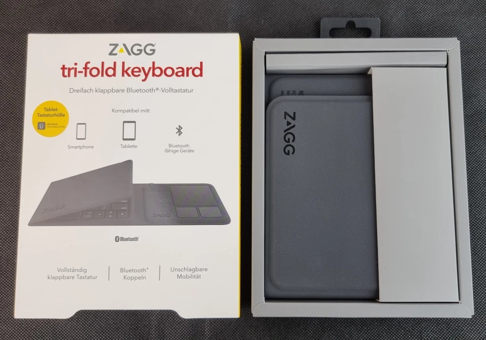 ZAGG TRI-FOLD KEYBOARD with Touch Pad UNIVERSAL Travel Bluetooth QWERTZ keyboard - Image 1 of 4