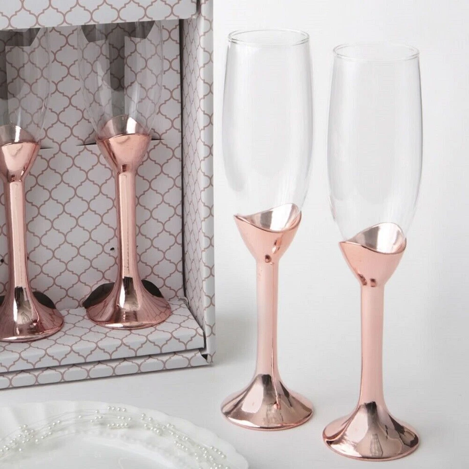 Metallic Rose Gold Glass Toasting Flutes New - Image 1 of 1