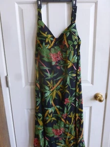 Women's Summer Blk/Floral Mid Calf Strappy Dress, Back Zip, 5" Flounce Hem 12 - Picture 1 of 9