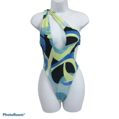 Sexy Traje de Baño Monokini Descarado Niña Bond 1 Hombro Azul Verde Negro Geométrico M Foto 1 de 4