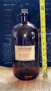 Antique Amber Glass Apothecary Pharmacy Medicine Bottle 11” Entire Label Intact - Picture 1 of 10