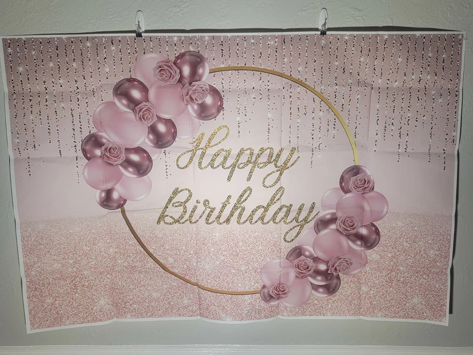 Mantel rectangular feliz cumpleaños oro rosa rosa Foto 1 de 1