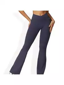 Women's Crossover Waist Flare Leg Yoga Pants In Smooth Stretch Fabric - Picture 1 of 29