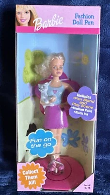 Bolígrafo muñeca Barbie 2001 vintage DIVERSIÓN SOBRE LA MARCHA con gato RoseArt coleccionable #6718 nuevo Foto 1 de 4