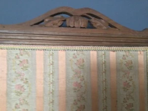French Antique Wood Brocade Fabric Three Panel Screen 106cm Decorative Tabletop - Picture 1 of 11