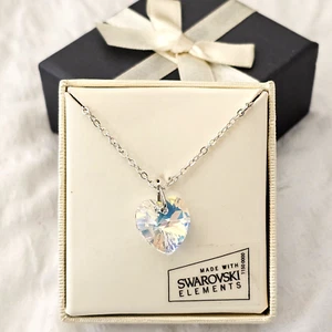 Aurora Borealis AB Made with Swarovski Elements Crystal Love Heart Necklace - Picture 1 of 7