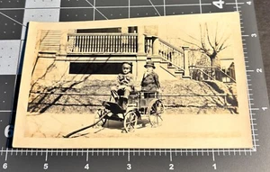 1910s Boys on STAGECOACH Pedal Car Wagon RIDING TOY Antique Snapshot PHOTO - Picture 1 of 3