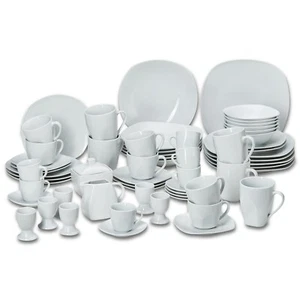 Geschirrset 62-teilig | Kombiservice für 6 Personen in weiß aus Porzellan Modern - Bild 1 von 7