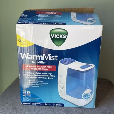 Vicks Warm Mist Humidifier, White and Blue Model #VWM845V1 Mint Condition - Image 1 of 4