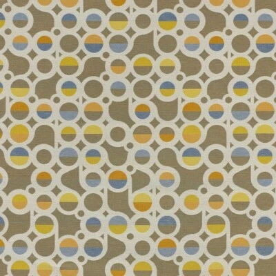 Tela de tapicería Círculos modernos Momentum Nimble Tennis azul tostado, naranja, amarillo Foto 1 de 2