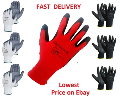 ONETOUCH 24 PAAR NITRIL BESCHICHTETE PU ARBEITSHANDSCHUHE HERREN BAUER GARTENARBEIT GRIFF