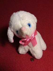 Giocattoli ben fatti? Peluche pecora agnello bianco grandi occhi azzurri vintage 8 pollici lingua feltro - Foto 1 di 4