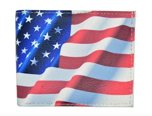 Billetera de cuero doble plegable para hombre con bandera de EE. UU. viene en caja de regalo - Imagen 1 de 4