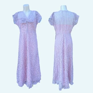 Vintage Full Length Lavender Lace Over Pink Evening Gown Prom Dress - Picture 1 of 4