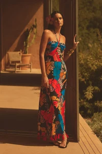 New by Anthropologie Farm Rio Halter Cover-Up Maxi Dress Black L NWT - Picture 1 of 4