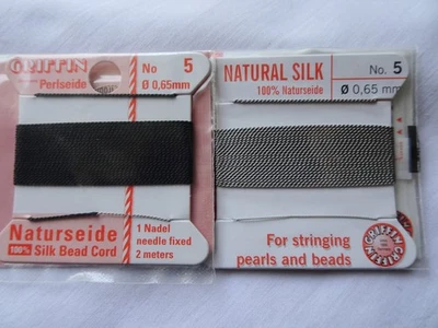 SEIS tarjetas Griffin 100 % cuerdas de hilo de seda con aguja tamaño 5 gris negro G54 DNG Foto 1 de 2