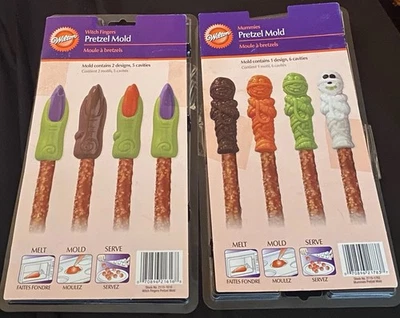 2-MUMMY & WITCH FINGERS Chocolate Pretzel Molds*Halloween*Mummies*Wilton*NEW*LOT - Image 1 of 2