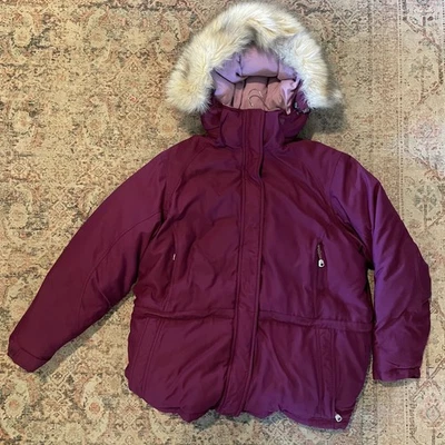 Abrigo LL Bean Gore-Tex Plumón de Ganso Relleno Mujer XL Púrpura Capucha Imitación Piel Borde 0BCS2 Foto 1 de 4