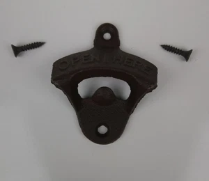 Cast Iron Wall Mounted Bottle Opener OPEN HERE ~ NEW - Picture 1 of 4