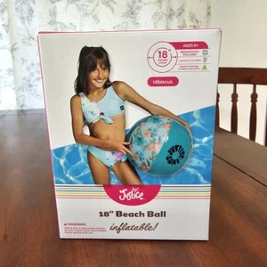 Justice Inflatable Beach Ball 18 " Hibiscus Tropical Teal PVC New NIB Sealed - Picture 1 of 4