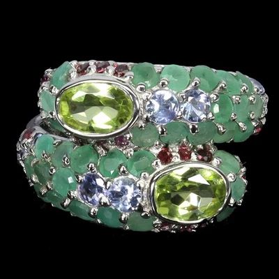 925 Sterling Silver Ring Oval Peridot Emerald Rhodolite Tanzanite Gemstone Size  - Image 1 of 4