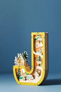 NEW ANTHROPOLOGIE Monogram Wonderland Light-Up Scene Christmas Letter J - Picture 1 of 6