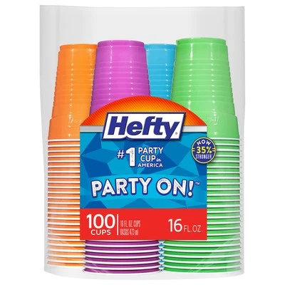 Party On Multicolor Disposable Party Cups Disposable Plastic Cups in Orange P... - Image 1 of 4